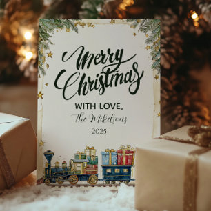 Christmas Pine and Presents Train Holiday Card