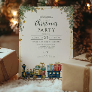 Christmas Pine and Presents Train Invitation