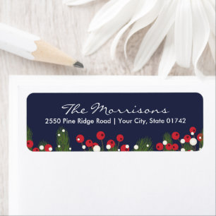 Christmas Pine & Berry Custom Blue Return Address Label