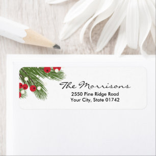 Christmas Pine & Berry Custom White Return Address Return Address Label