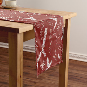 Christmas Pine Berry Pattern Red Short Table Runner