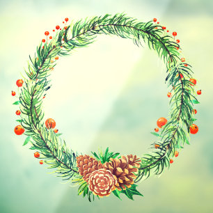 Christmas Pine Bough Pine Cone Holly Wreath