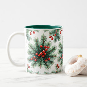 Christmas Pine Branch & Red Berries Mug Festive