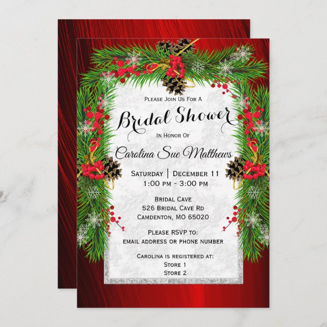 Christmas Pine Bridal Shower Invitation (Front/Back)