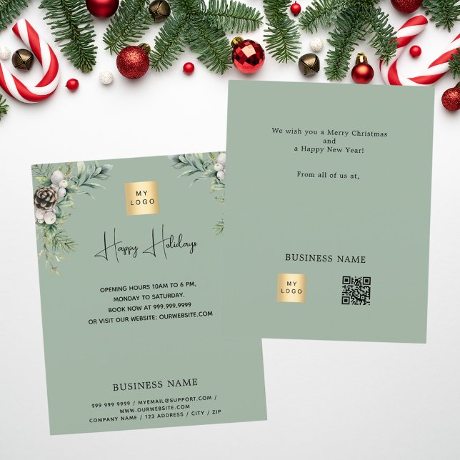 Christmas pine cone green QR business promotion Flyer (Creator Uploaded)