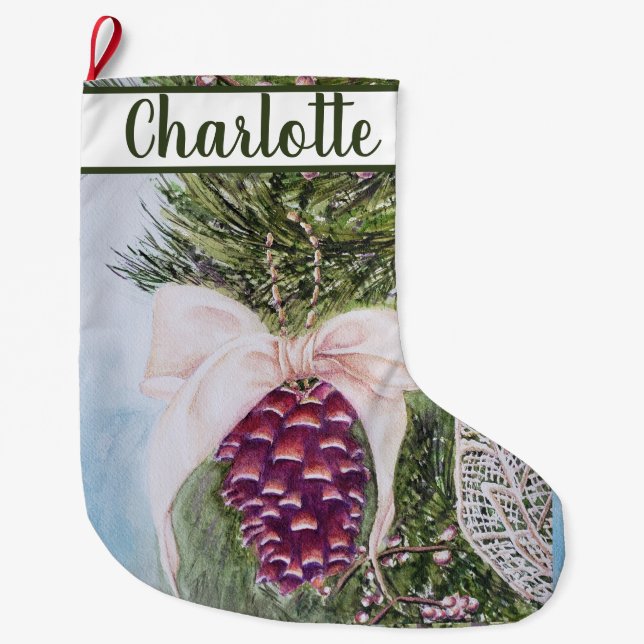 Christmas Pine Cone Large Christmas Stocking (Front)