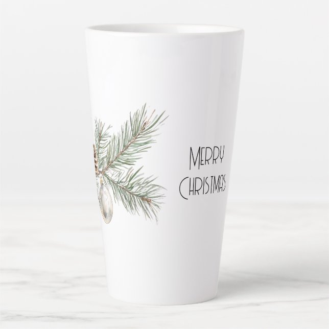 Christmas Pine Cones Branch and Ornament Latte Mug (Front)