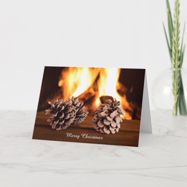Christmas pine cones by fireplace card (Front)