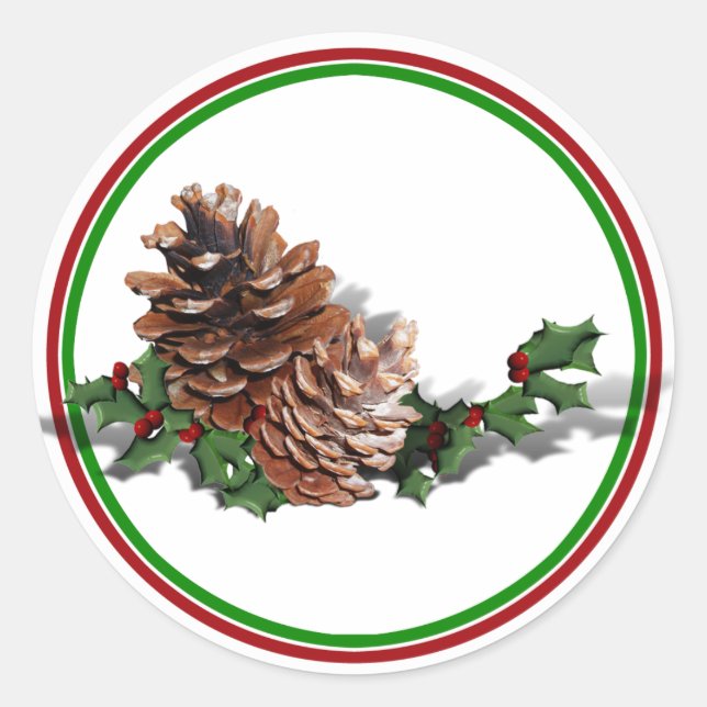 Christmas Pine Cones Classic Round Sticker (Front)