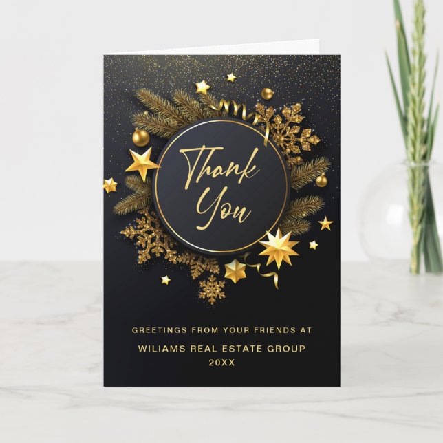 Christmas Pine Cones Corporate Holiday Thank You Card (Front)