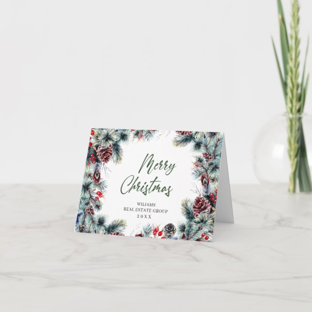 Christmas Pine Cones Corporate Rustic Greeting Holiday Card (Front)