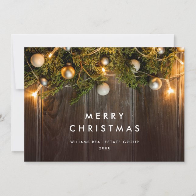 Christmas Pine Cones Corporate Rustic Greeting Holiday Card (Front)
