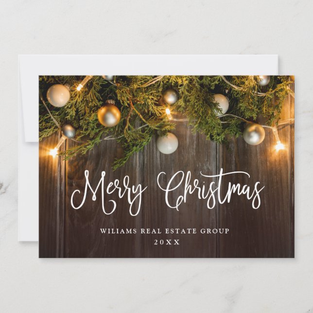 Christmas Pine Cones Corporate Rustic Greeting Holiday Card (Front)
