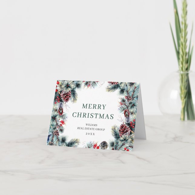 Christmas Pine Cones Corporate Rustic Greeting Holiday Card (Front)