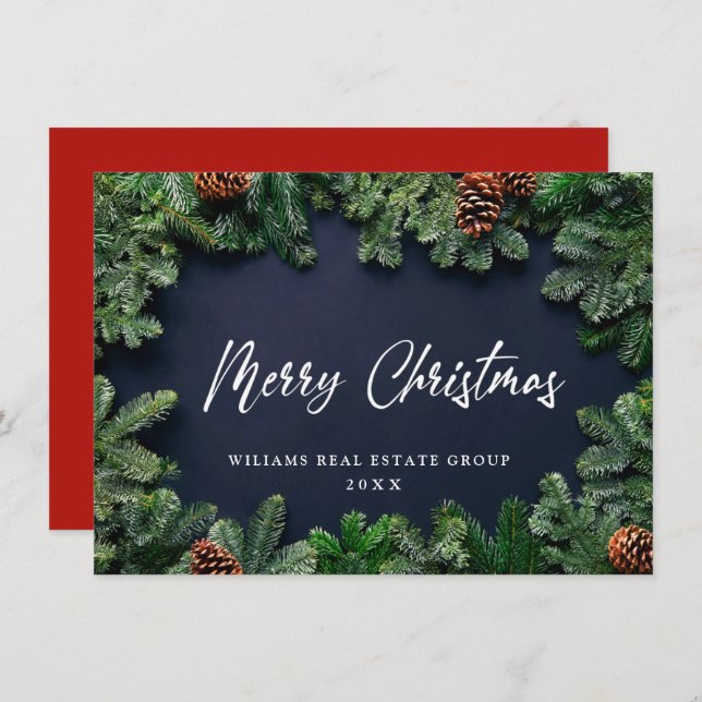 Christmas Pine Cones Corporate Rustic Greeting Holiday Card (Front/Back)