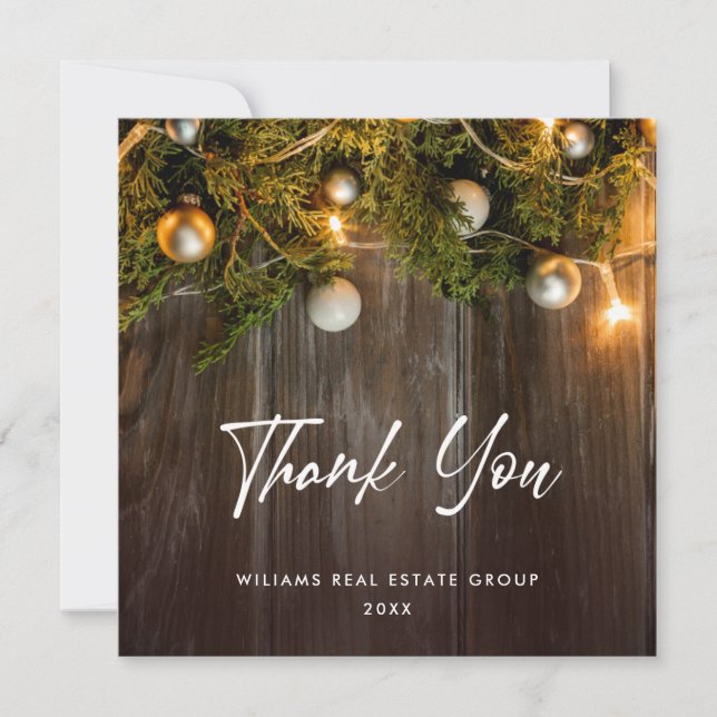 Christmas Pine Cones Corporate Rustic Holiday Boho Thank You Card (Front)