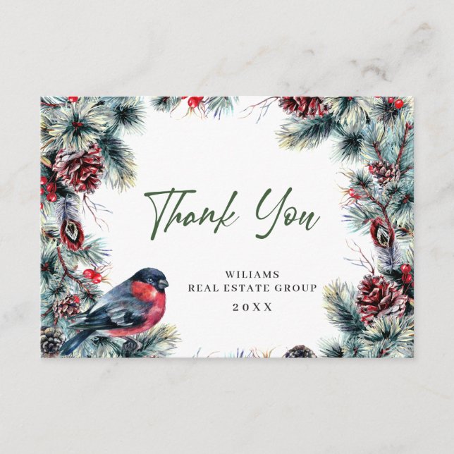 Christmas Pine Cones Corporate Rustic Holiday Thank You Card (Front)