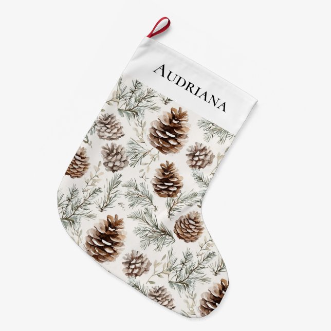 Christmas Pine Cones Large Christmas Stocking (Front (Hanging))