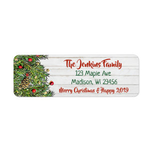 Christmas Pine Cones Ornaments and Needles Holiday Return Address Label