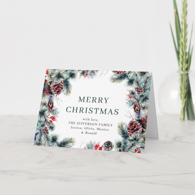 Christmas Pine Cones Rustic Greeting Holiday Card (Front)