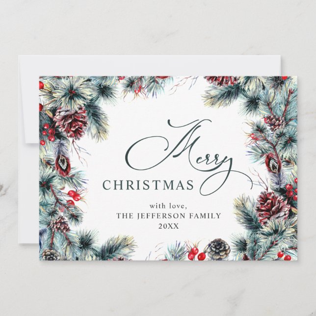 Christmas Pine Cones Rustic Greeting Holiday Card (Front)