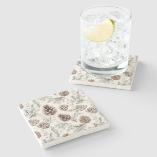 Christmas Pine Cones Stone Coaster
