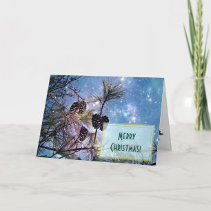 Christmas Pine cones under a starry night sky Holiday Card