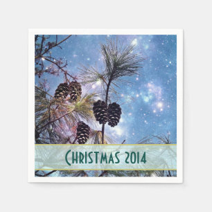 Christmas Pine cones under a starry night sky Napkin