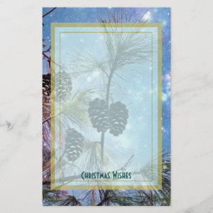 Christmas Pine cones under a starry night sky Stationery