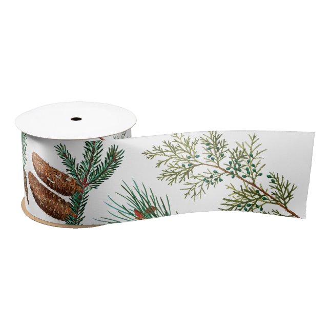 Christmas Pine Conifer Forest Festive Satin Ribbon (Spool)
