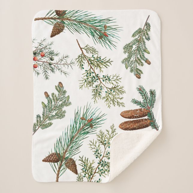 Christmas Pine Conifer Forest Festive Sherpa Blanket (Front)
