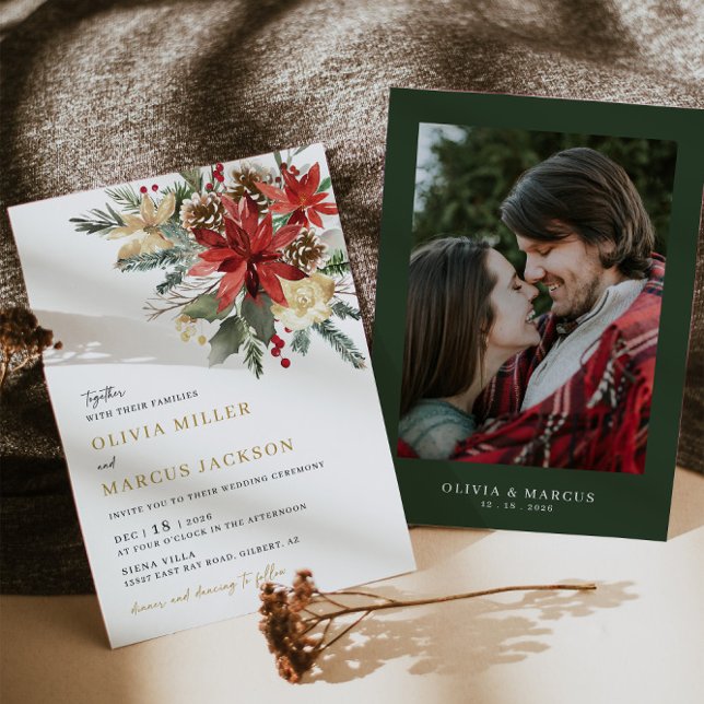 Christmas Pine Floral Winter Wedding Invitation (Invitation Front/Back)