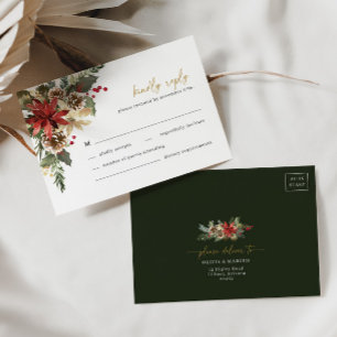 Christmas Pine Floral Winter Wedding RSVP Card