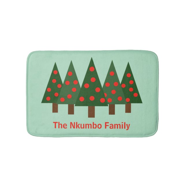 Christmas Pine Forest Personalised Name Bath Mat (Front)