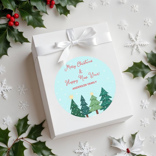 Christmas Pine  Forest Tree Merry Christmas Classic Round Sticker (Creator Uploaded)