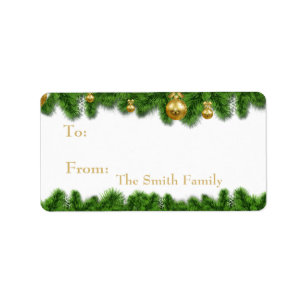 Christmas Pine Garland Gold Christmas Balls Label