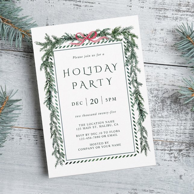 Christmas Pine Garland Holiday Party Invitation (Creator Uploaded)