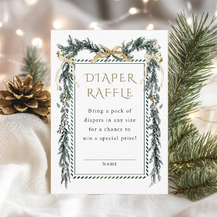 Christmas Pine Gold Bow Garland Diaper Raffle  Enclosure Card