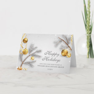 Christmas Pine Golden Balls Corporate Greeting Holiday Card