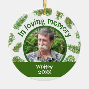 Christmas Pine In Memory Custom Photo Memorial Ceramic Ornament