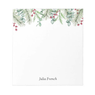 Christmas Pine Leaves and Red Berries Holiday Notepad