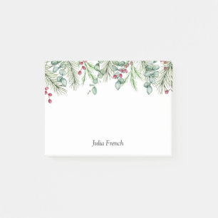 Christmas Pine Leaves and Red Berries Holiday  Post-it Notes