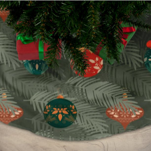 Christmas Pine Needles and Baubles Pattern Brushed Polyester Tree Skirt