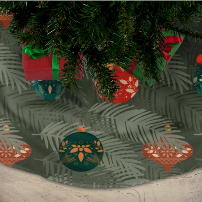 Christmas Pine Needles and Baubles Pattern Brushed Polyester Tree Skirt (Creator Uploaded)