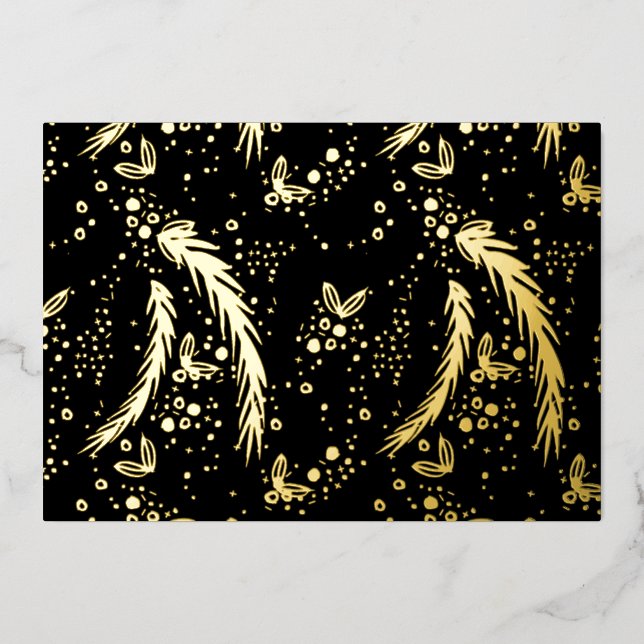 Christmas Pine Needles Photo Back PEACE LOVE JOY  Foil Holiday Card (Front)