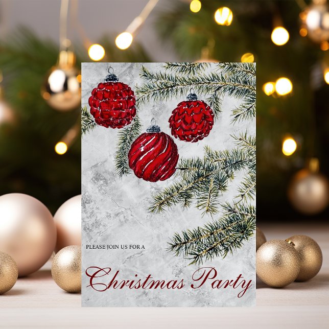 Christmas Pine Ornaments Holiday Party Invitation (Creator Uploaded)