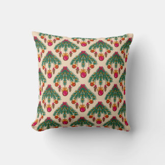 Christmas Pine Spruce Baubles and Red Bow Pillow