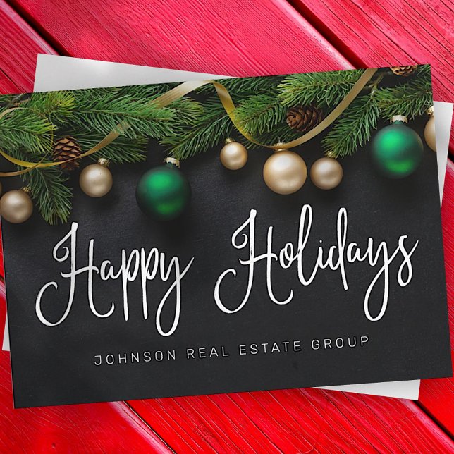 Christmas Pine Tree and Balls Elegant Business Holiday Card (Creator Uploaded)