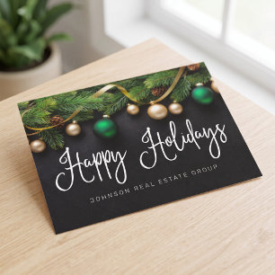 Christmas Pine Tree and Balls Happy Holidays Postcard