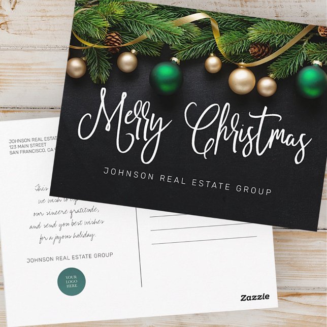 Christmas Pine Tree and Balls Merry Christmas Postcard (Creator Uploaded)